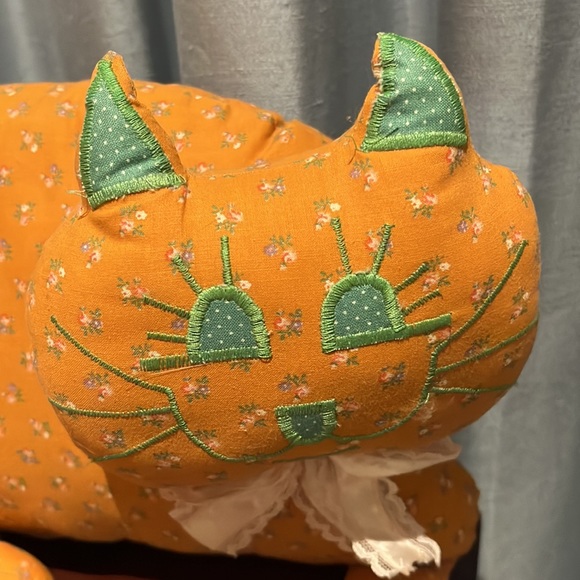 HOST PICK! Handmade Cat Plush Toy Orange Calico Fabric. Perfect fall decor. - Picture 2 of 11